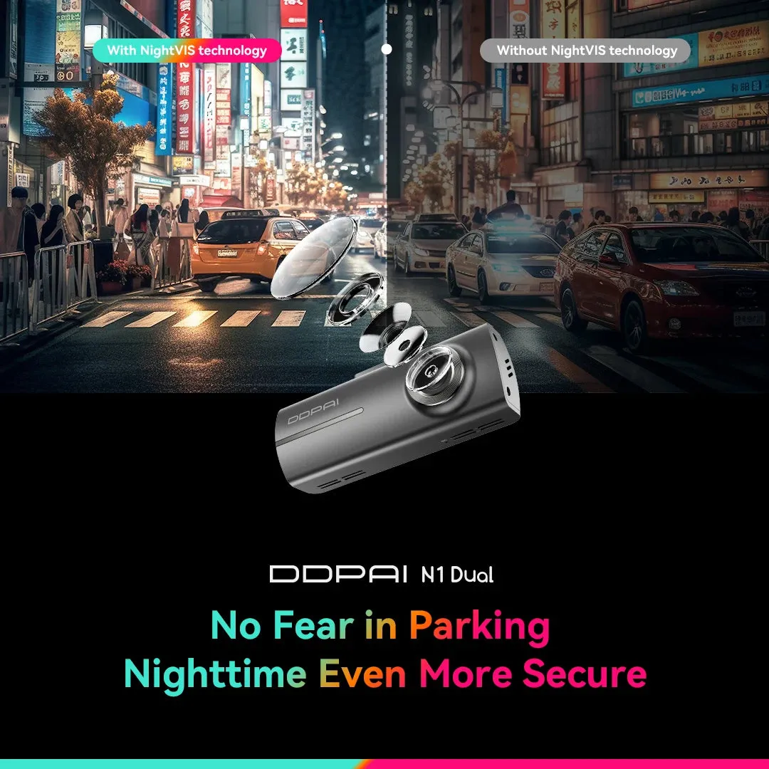 Dual Dash Cam with NightVIS - 1296P/WIFI & App Control