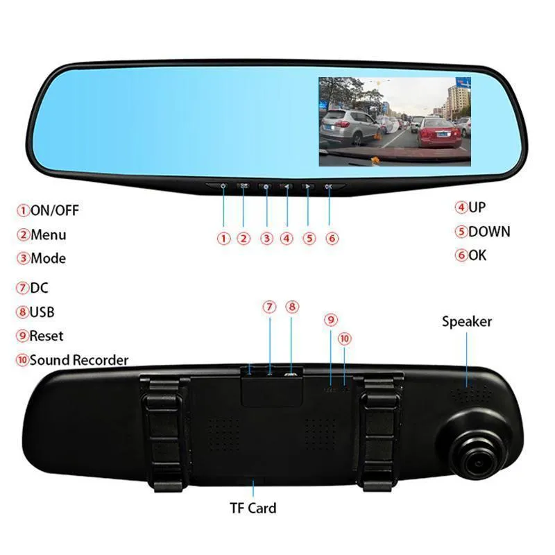 Dual Lens Dash Cam Vehicle Front Rear HD 1080P Video Recorder