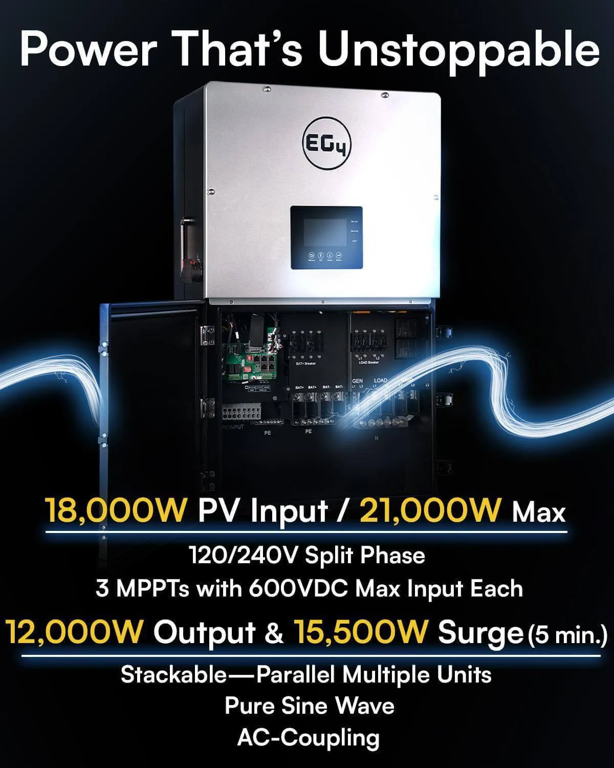 EG4 48V 18kPV-12LV 120/240VAC Hybrid Split Phase Inverter