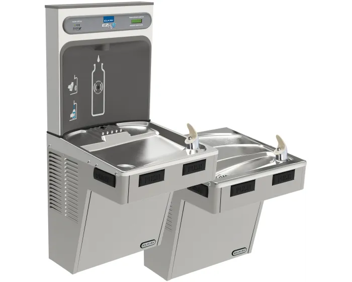 Elkay LMABFTL8WSLK | Wall-mount Bi-level Bottle Filling Station | Filtered, Refrigerated, EMAB-style fountains, Stainless Steel