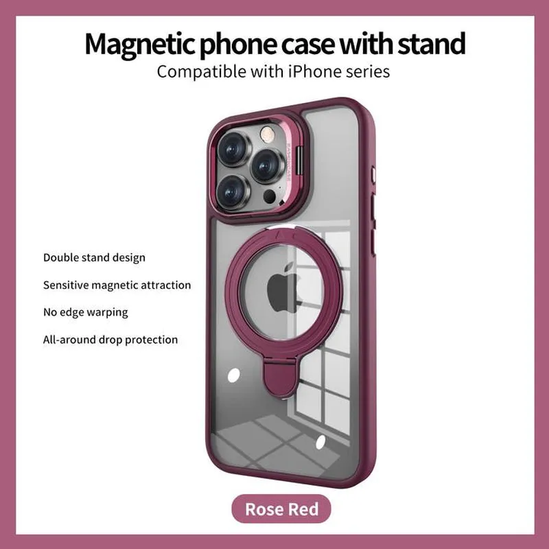 ESSENWOO Magnetic Wireless Cover Smartphone - Dual Stand Shockproof Case, Magsafe Compatible for Iphone 15/14 Pro Max