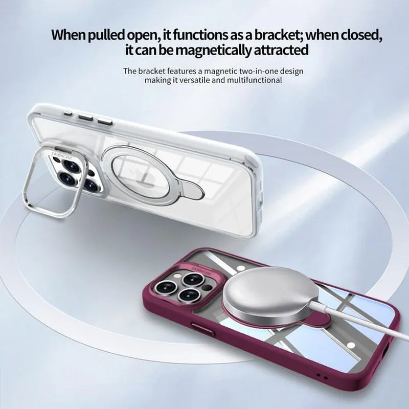 ESSENWOO Magnetic Wireless Cover Smartphone - Dual Stand Shockproof Case, Magsafe Compatible for Iphone 15/14 Pro Max