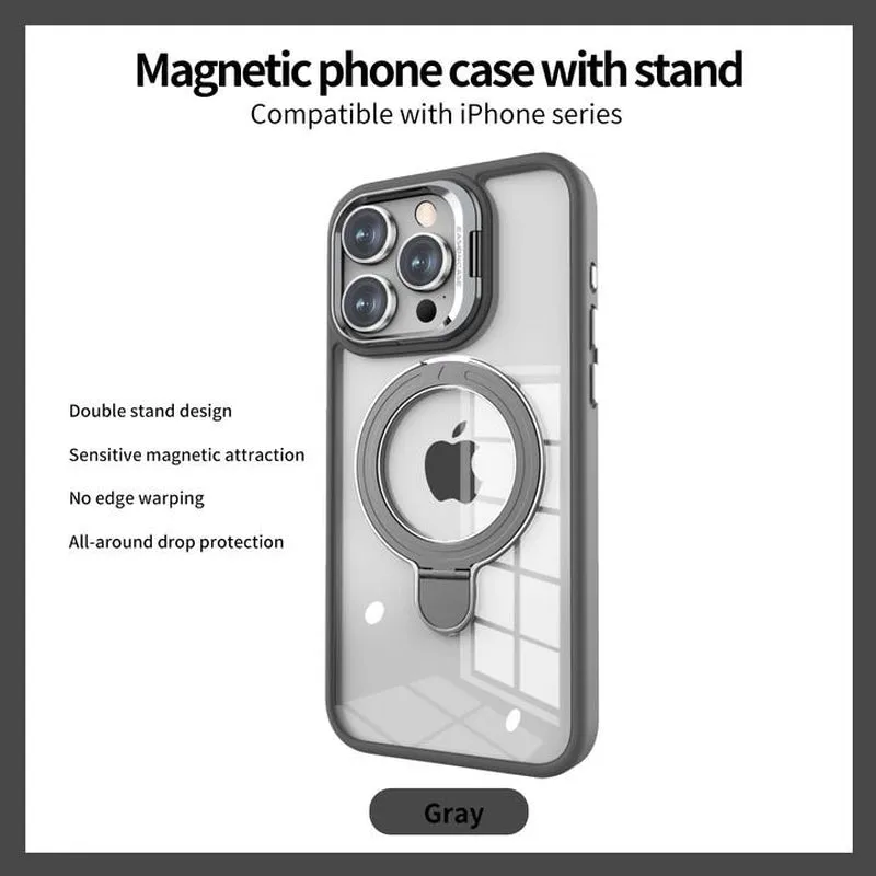 ESSENWOO Magnetic Wireless Cover Smartphone - Dual Stand Shockproof Case, Magsafe Compatible for Iphone 15/14 Pro Max