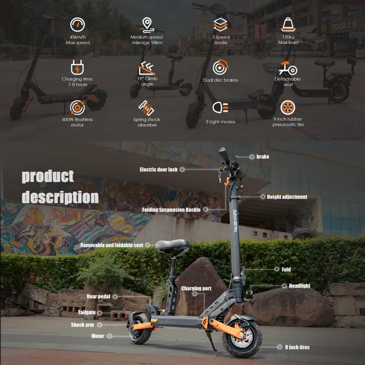 [EU Warehouse] Kukirin G2 Pro 600W Three-speed Folding Electric Offroad Scooter with 8.5 inch Tires & LCD Display(Black)