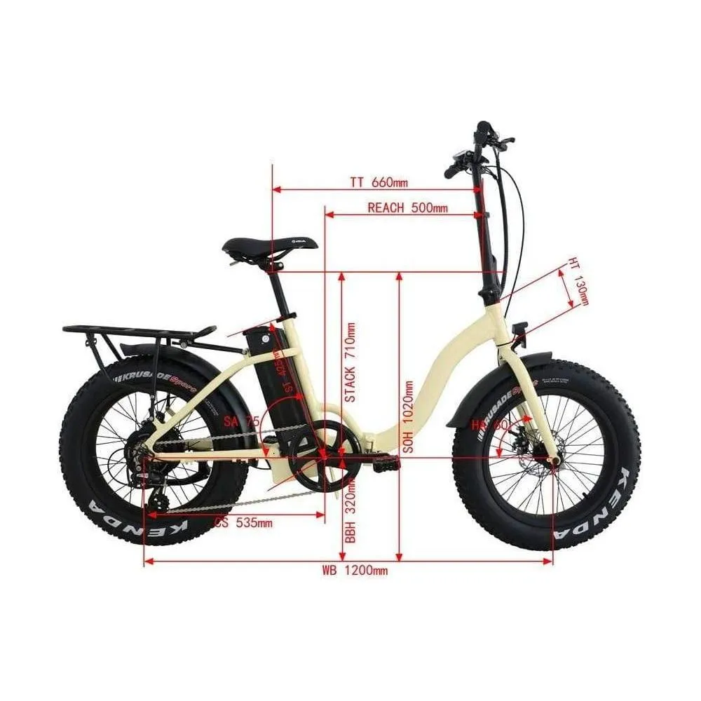 EUNORAU, E-Fat-Step, Foldable, Step-Thru, 20" Fat Tire Electric Bike - 500 Watt, 48V