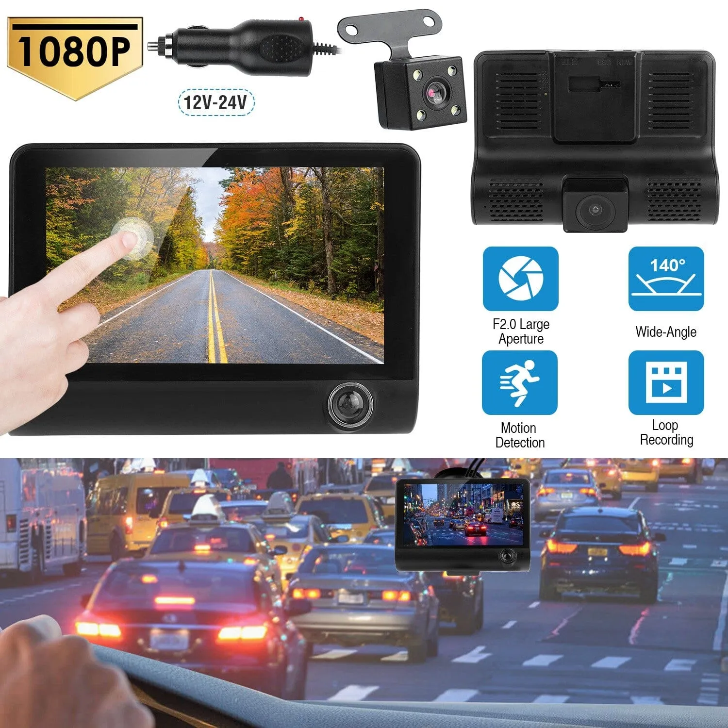 FHD 1080P Touchscreen Car DVR Dash Camera