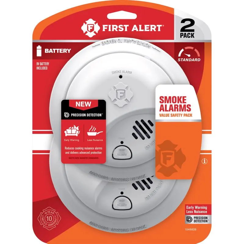 First Alert 2 Pack Battery-Powered Ionization Smoke Detector