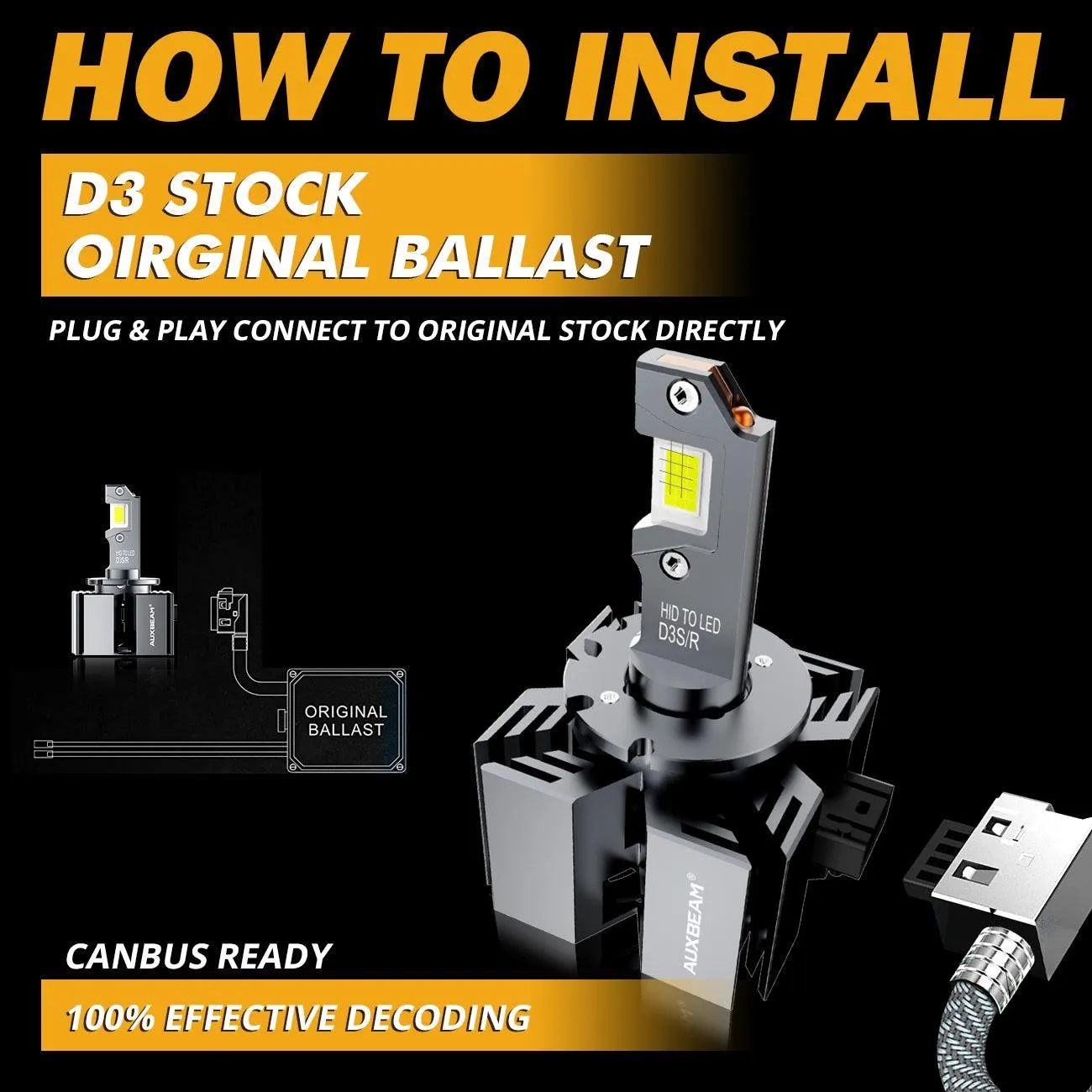 For 2013-2017 Ford Mustang D3S LED Headlight Bulbs