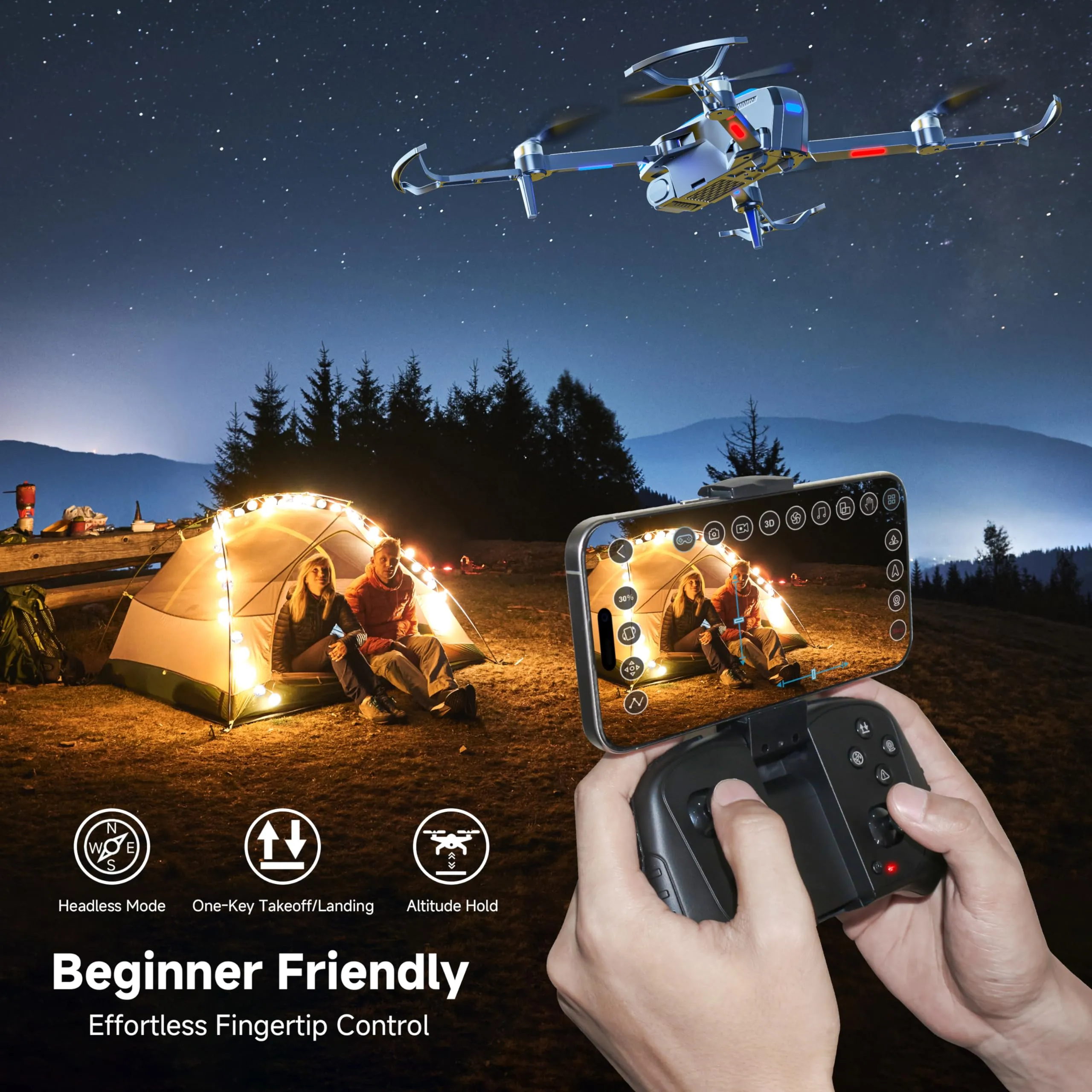 FPV Foldable RC Quadcopter with Propeller Guards, 2 Batteries, 1500mAh, 130° Lens, WiFi, Voice Control, Gesture Photography