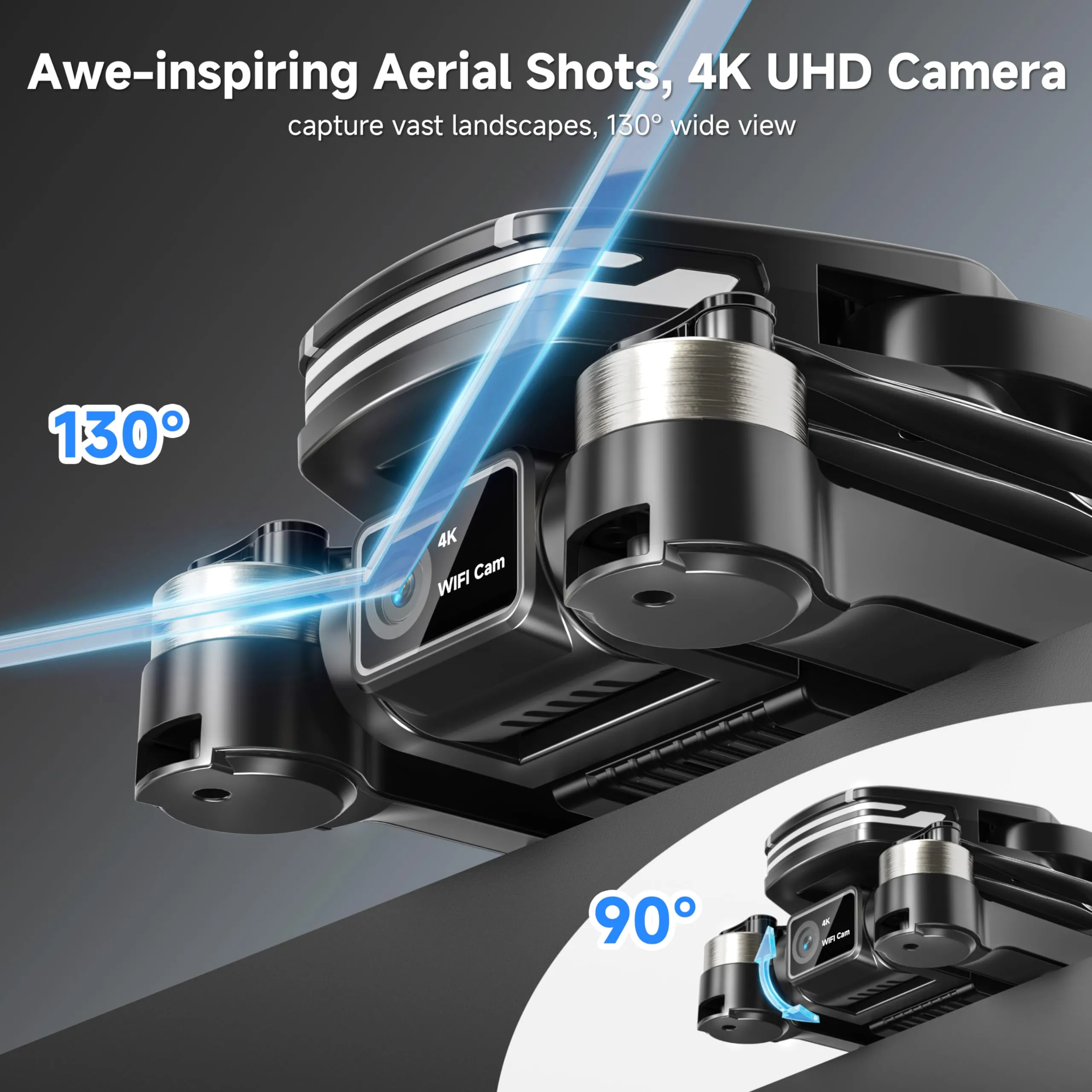 FPV Foldable RC Quadcopter with Propeller Guards, 2 Batteries, 1500mAh, 130° Lens, WiFi, Voice Control, Gesture Photography