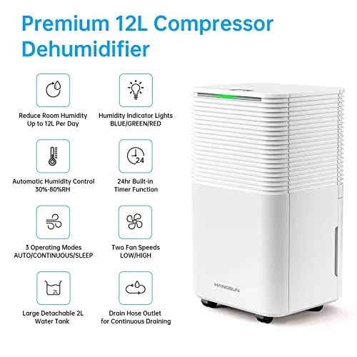 Hangsun 12L Dehumidifier with Digital Humidity Display (New)
