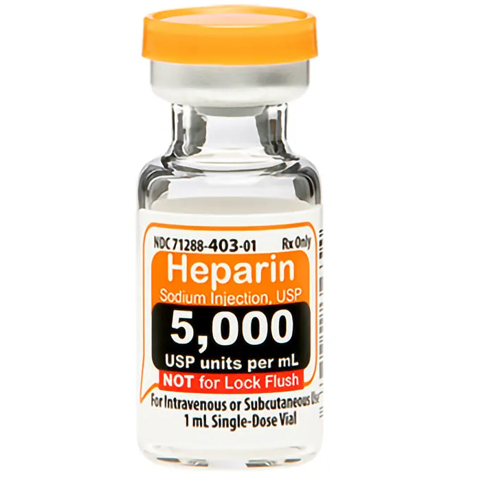 Heparin Sodium Injection USP 5000 Units Per 1 mL Single Dose Vials 1 mL x 25/Pack (RX)