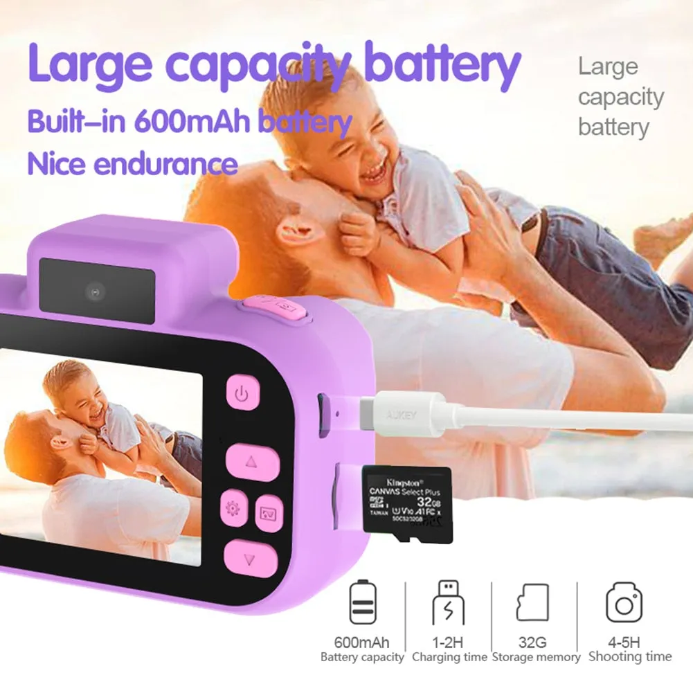 High-definition 4000W Front Rear Dual-camera 2 Inch HD IPS Screen Digital Kids Camera USB Charging with Lanyard Children's toys