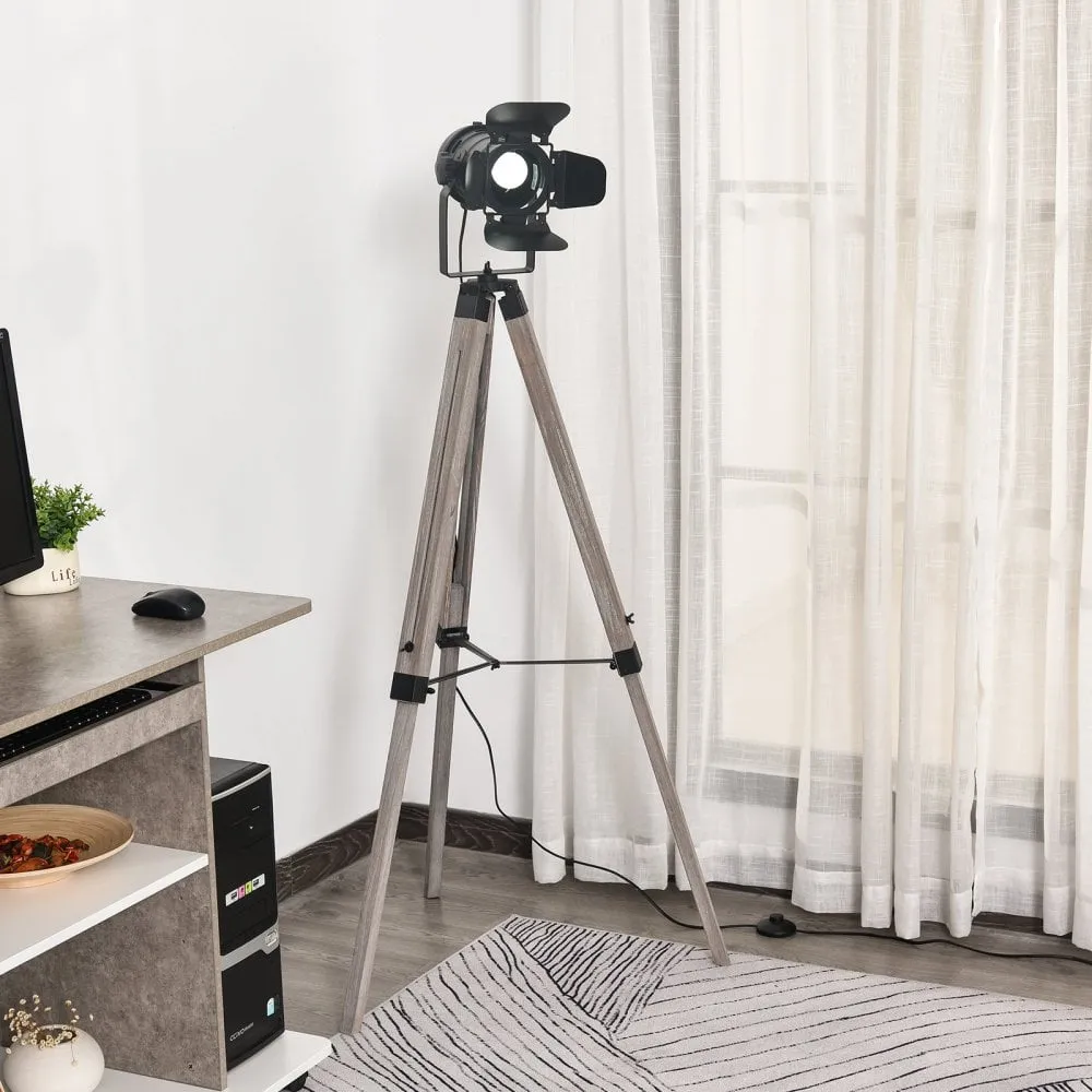 HOMCOM Pine Wood Camera Tripod Floor Lamp Black
