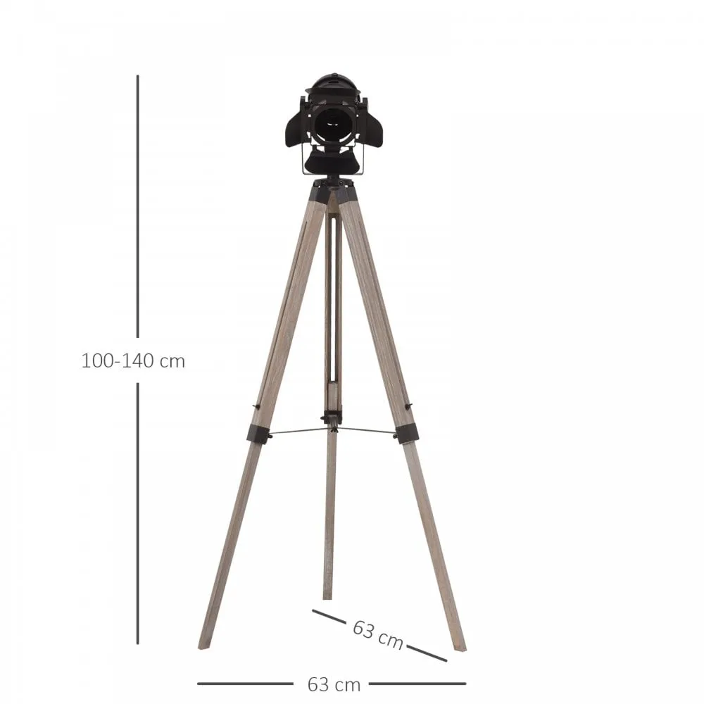 HOMCOM Pine Wood Camera Tripod Floor Lamp Black