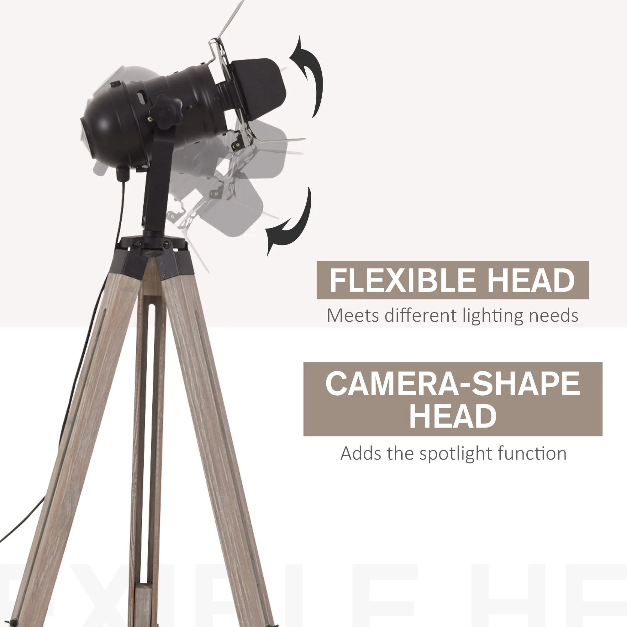 HOMCOM Pine Wood Camera Tripod Floor Lamp Black