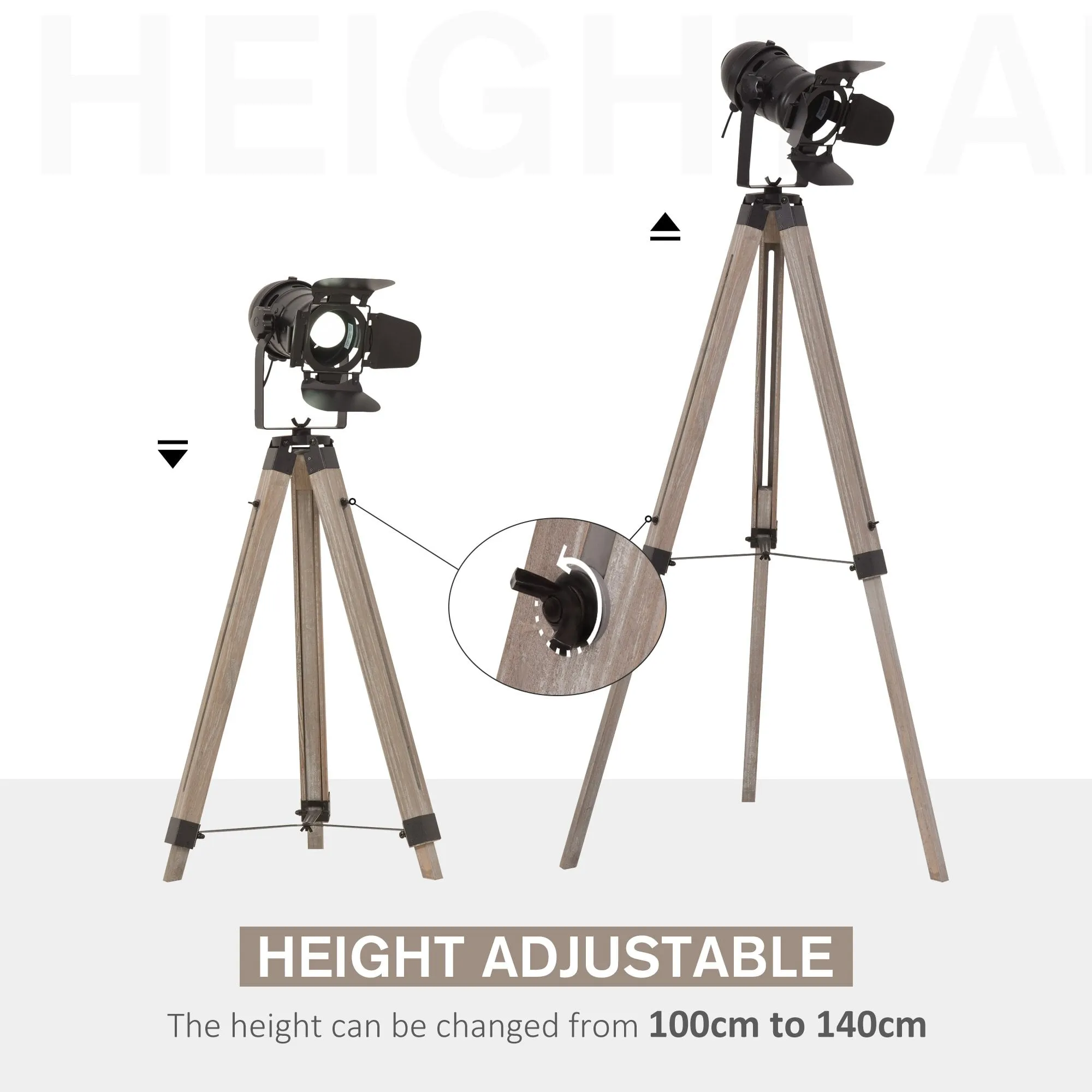 HOMCOM Pine Wood Camera Tripod Floor Lamp Black