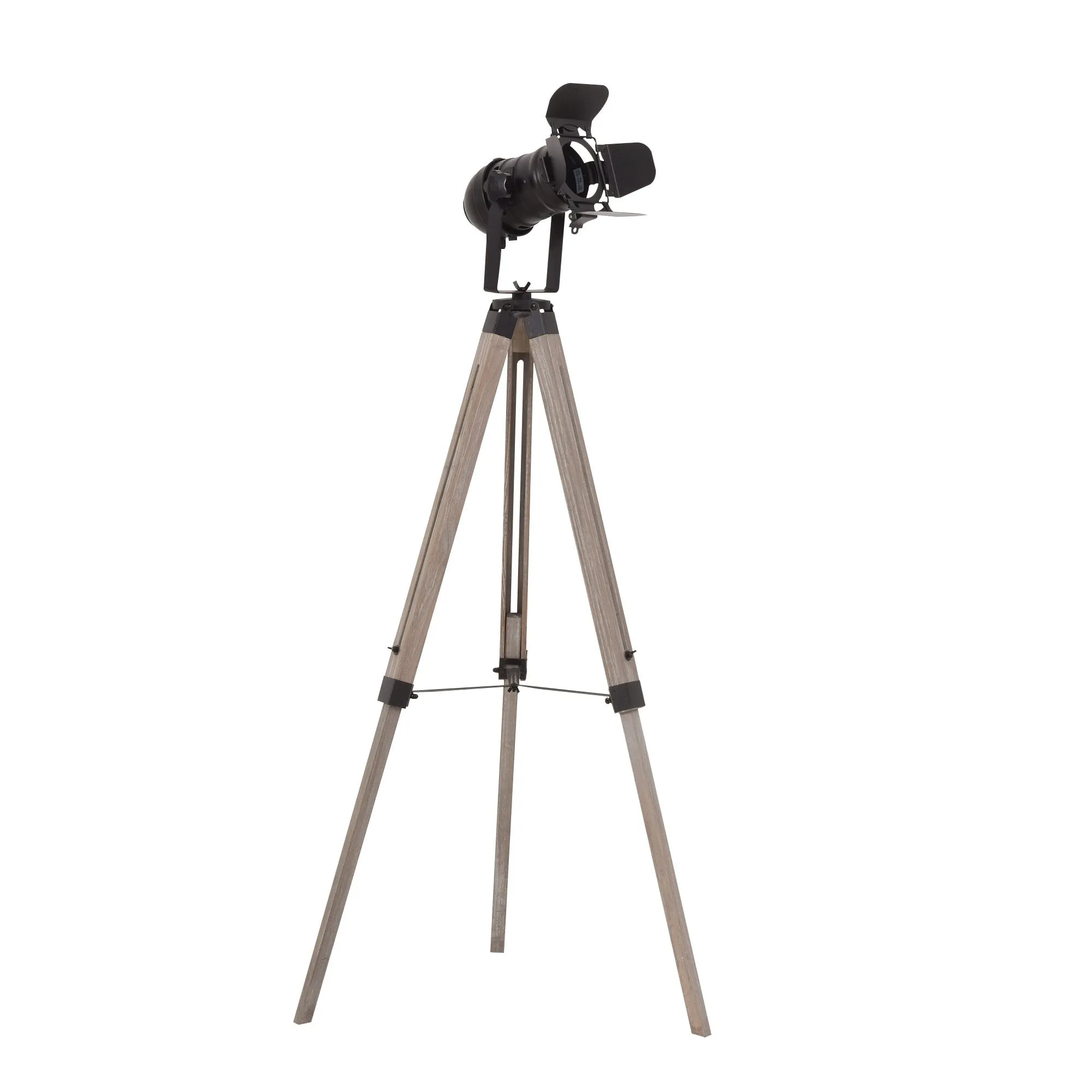 HOMCOM Pine Wood Camera Tripod Floor Lamp Black