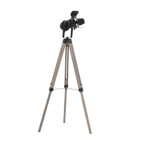 HOMCOM Pine Wood Camera Tripod Floor Lamp Black