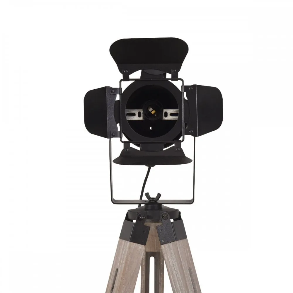 HOMCOM Pine Wood Camera Tripod Floor Lamp Black