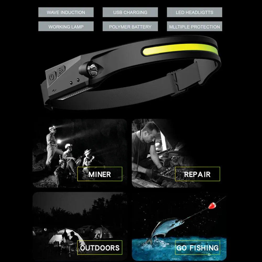 LED Headlight Work Headlamp USB Rechargeable Head Torch With 230 Degree Illumination Motion Sensor Headlamp 5 Modes Headtorch