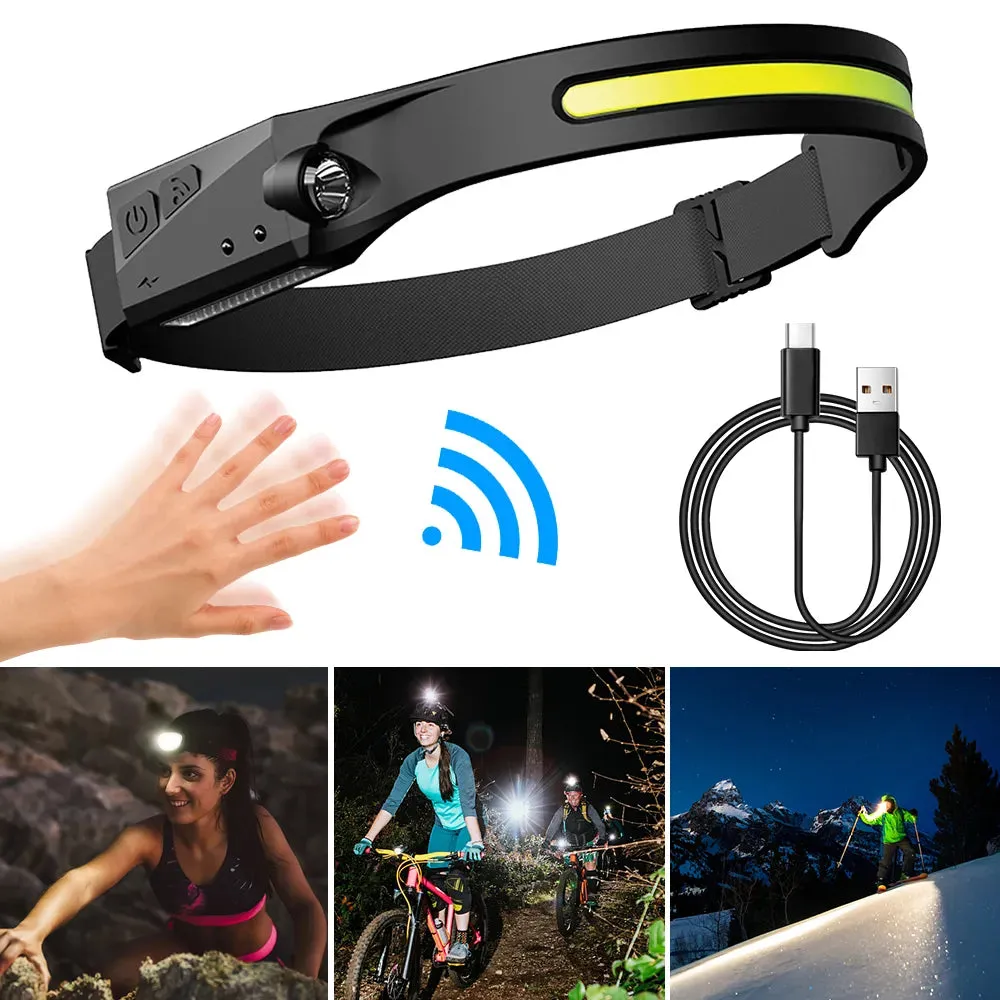 LED Headlight Work Headlamp USB Rechargeable Head Torch With 230 Degree Illumination Motion Sensor Headlamp 5 Modes Headtorch