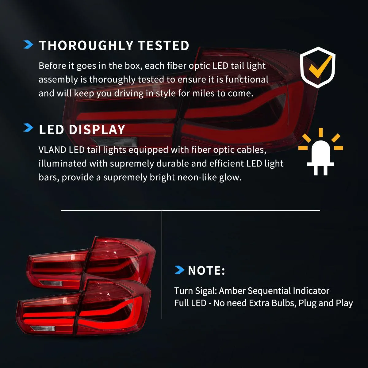 LED Tail Lights Assembly With Sequential Amber Turn Signal For 2012-2019 BMW 3 Series 6th Gen (F30 F35 F80)
