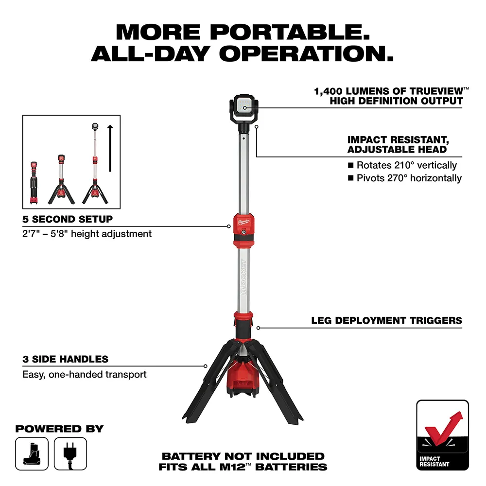 Milwaukee M12 ROCKET 5.75" Dual Power Tower Light