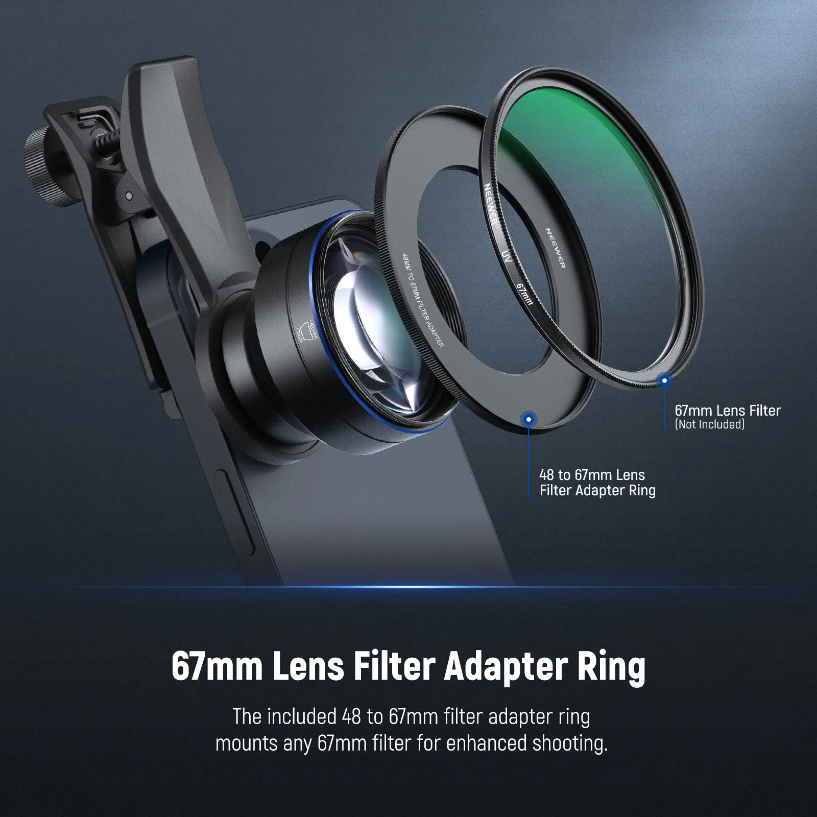 NEEWER LS-26 PRO 105mm Macro Lens with 17mm Phone Clip & 67mm Filter Adapter
