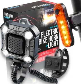 [NEW 2025] ZIREN-V2 High-Traffic Bike Horn Siren Bell & LED Light Super Loud Electric Alert New Control Switch USB-C Rechargeable IPX4 Front and Back Lights (Version 2)