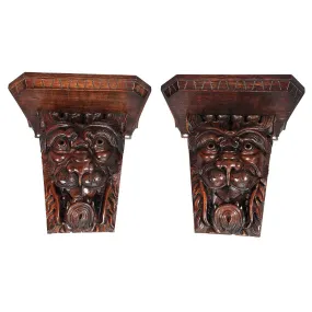 Pair Oak Lion Brackets
