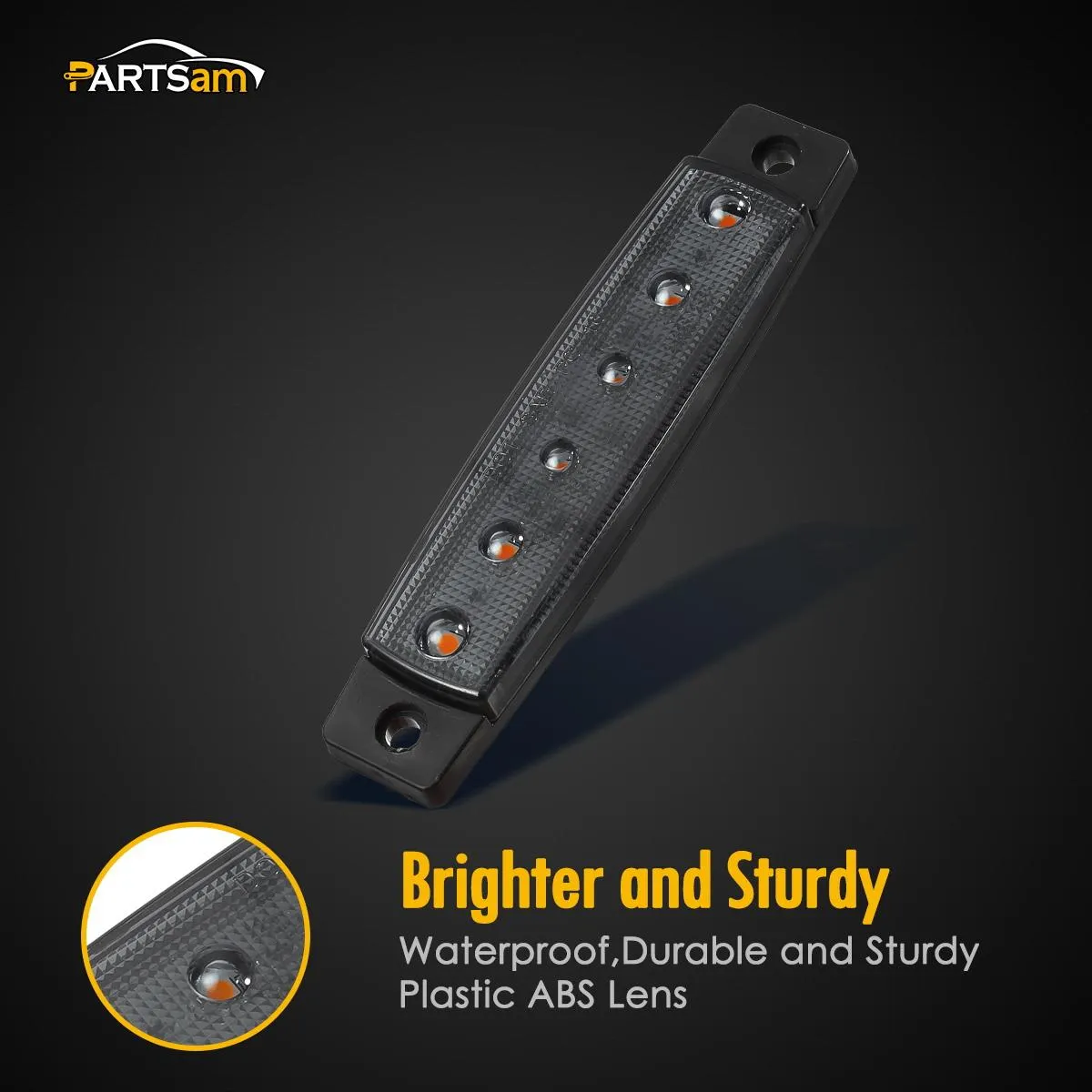 Partsam 10Pcs 3.8 Inch Smoked Thin line Trailer Led Side Marker Clearance Lights 6 LED Surface Mount Amber/Red Trailer marker lights, Led marker lights for trucks, Truck cab marker lights, RV marker light