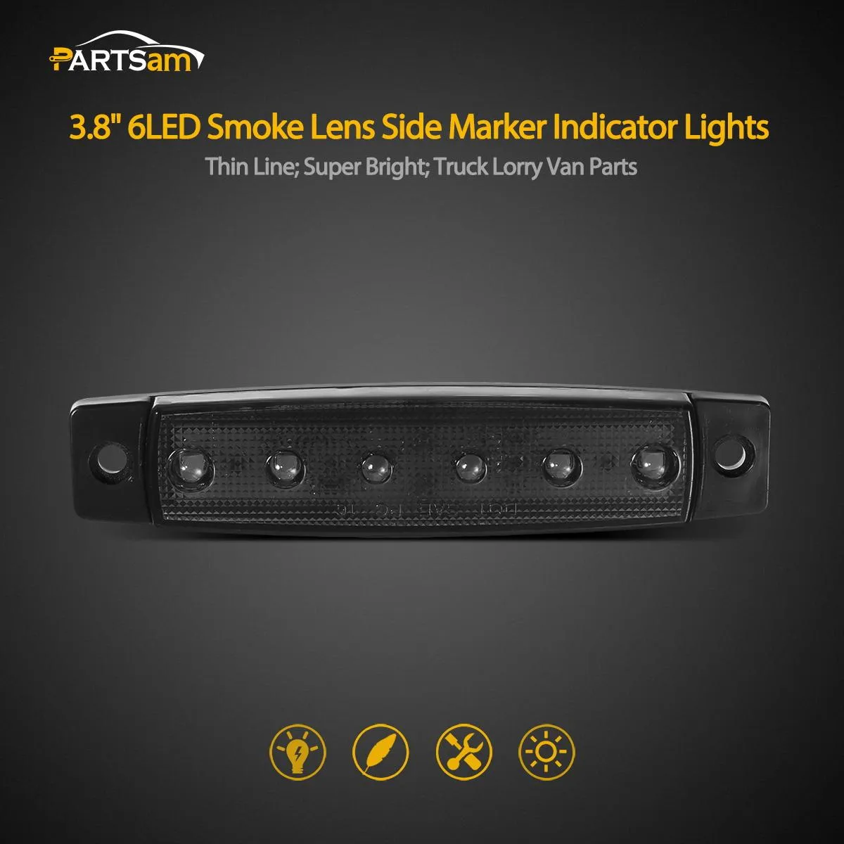 Partsam 10Pcs 3.8 Inch Smoked Thin line Trailer Led Side Marker Clearance Lights 6 LED Surface Mount Amber/Red Trailer marker lights, Led marker lights for trucks, Truck cab marker lights, RV marker light