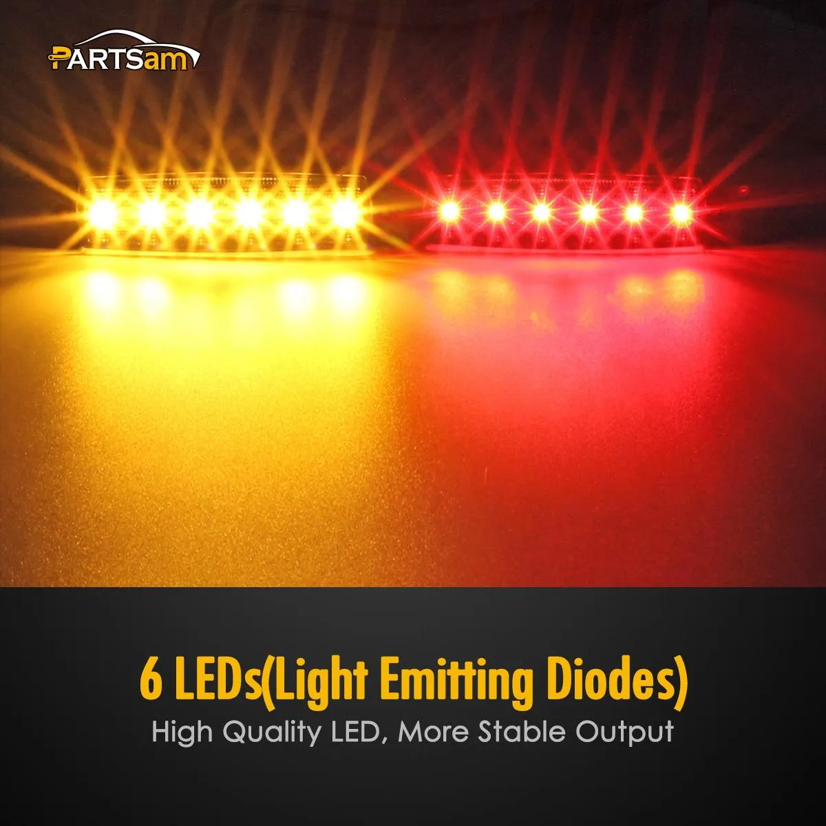 Partsam 10Pcs 3.8 Inch Smoked Thin line Trailer Led Side Marker Clearance Lights 6 LED Surface Mount Amber/Red Trailer marker lights, Led marker lights for trucks, Truck cab marker lights, RV marker light