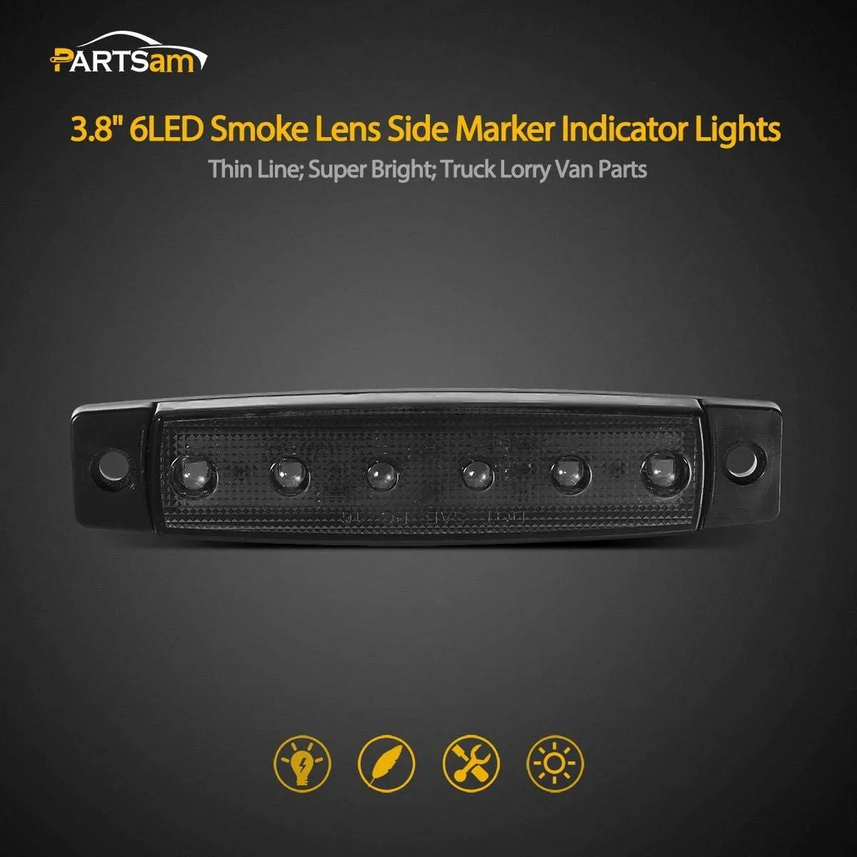 Partsam 10Pcs 3.8" Thin Red Led Side Marker Clearance indicator Lights 6 LED Smoke Lens Waterproof 12V Trailer Lorry Van Bus Led marker lights for trucks Sealed, Boat Marine Led Utility Strip Lights