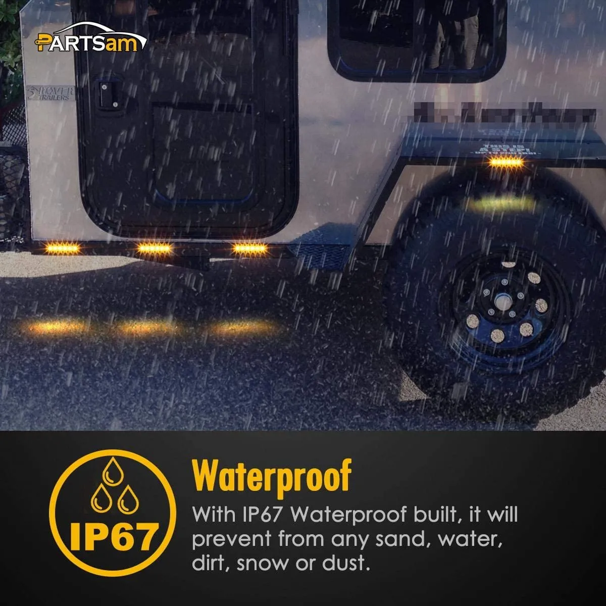 Partsam 5Pcs 3.8" Thin Amber Led Side Marker Clearance indicator Lights 6 LED Smoke Lens Waterproof 12V Trailer Lorry Van Bus Boat Marine Led marker lights for trucks, Truck RV cab marker lights