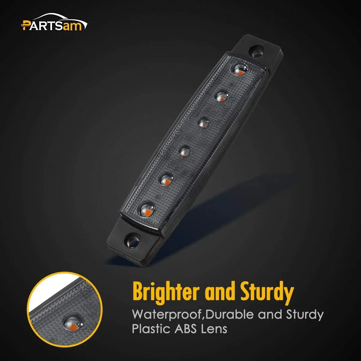 Partsam 5Pcs 3.8" Thin Amber Led Side Marker Clearance indicator Lights 6 LED Smoke Lens Waterproof 12V Trailer Lorry Van Bus Boat Marine Led marker lights for trucks, Truck RV cab marker lights
