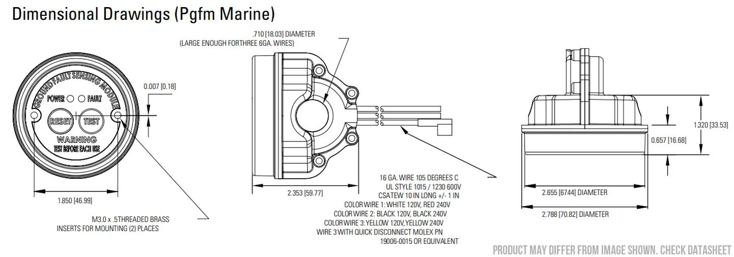 PGFM-211-B-A1-188, ELCI Marine Ground Fault Protection Relay for Single or Split Phase Systems, 27mA Detection, 50 Amp Max Ipn, 240VAC Supply, Panel Mount, Auto Reset, Note: Requires Suitable Air Pax Breaker