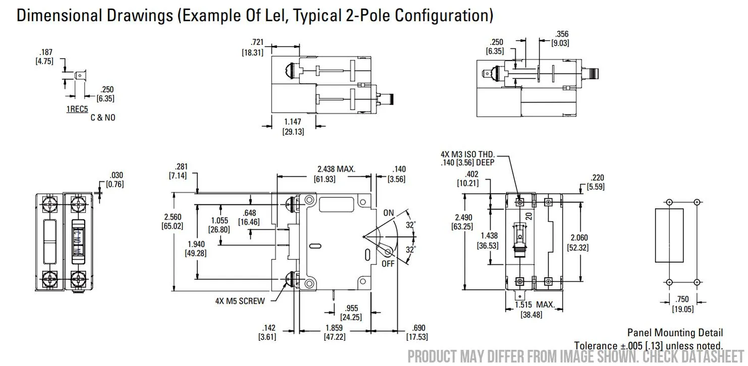 PGFM-211-B-A1-188, ELCI Marine Ground Fault Protection Relay for Single or Split Phase Systems, 27mA Detection, 50 Amp Max Ipn, 240VAC Supply, Panel Mount, Auto Reset, Note: Requires Suitable Air Pax Breaker