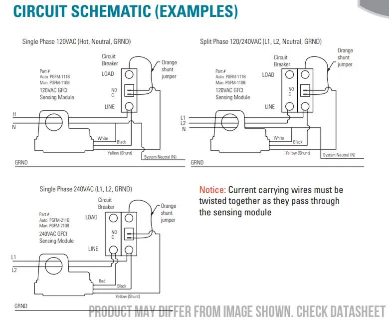 PGFM-211-B-A1, GFCI Lineguard Ground Fault Protection Relay for Single or Split Phase Systems, 5mA Detection, 50 Amp Max Ipn, 240VAC Supply, Panel Mount, Auto Reset, Note: Requires Suitable Air Pax Breaker