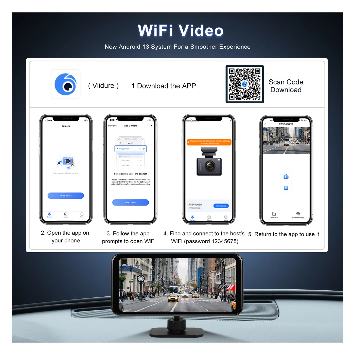 PODOFO 6.25 Inches Wireless CarPlay Android Auto Screen with DVR 4K, Screen Mirroring, Support Bluetooth/AUX/FM/TF, Support Rear Camera, Automatic brightness