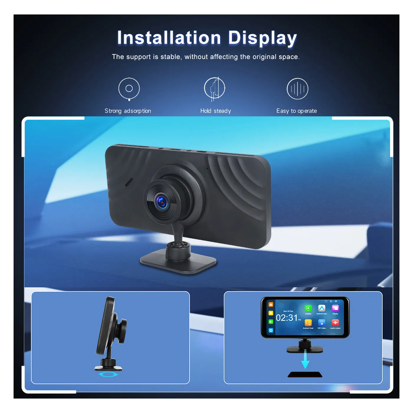 PODOFO 6.25 Inches Wireless CarPlay Android Auto Screen with DVR 4K, Screen Mirroring, Support Bluetooth/AUX/FM/TF, Support Rear Camera, Automatic brightness