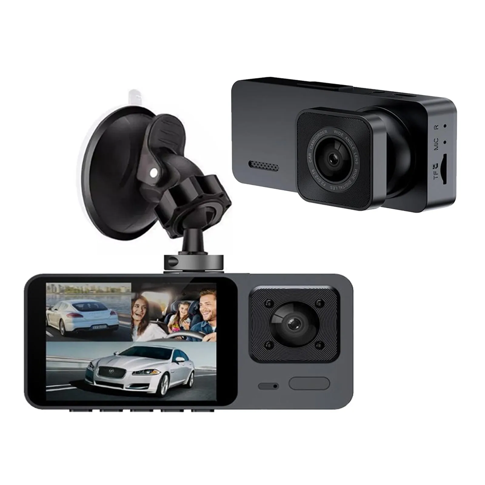 premium Dual 2.0-inch Screens Driving Recorder with 1080P Front and 720P Interior, 170Â° Wide-angle Lens, Loop Recording, and Parking Monitoring