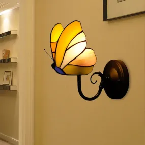Rustic Lodge Butterfly Wall Sconce - Stained Glass Decorative Light for Bedroom