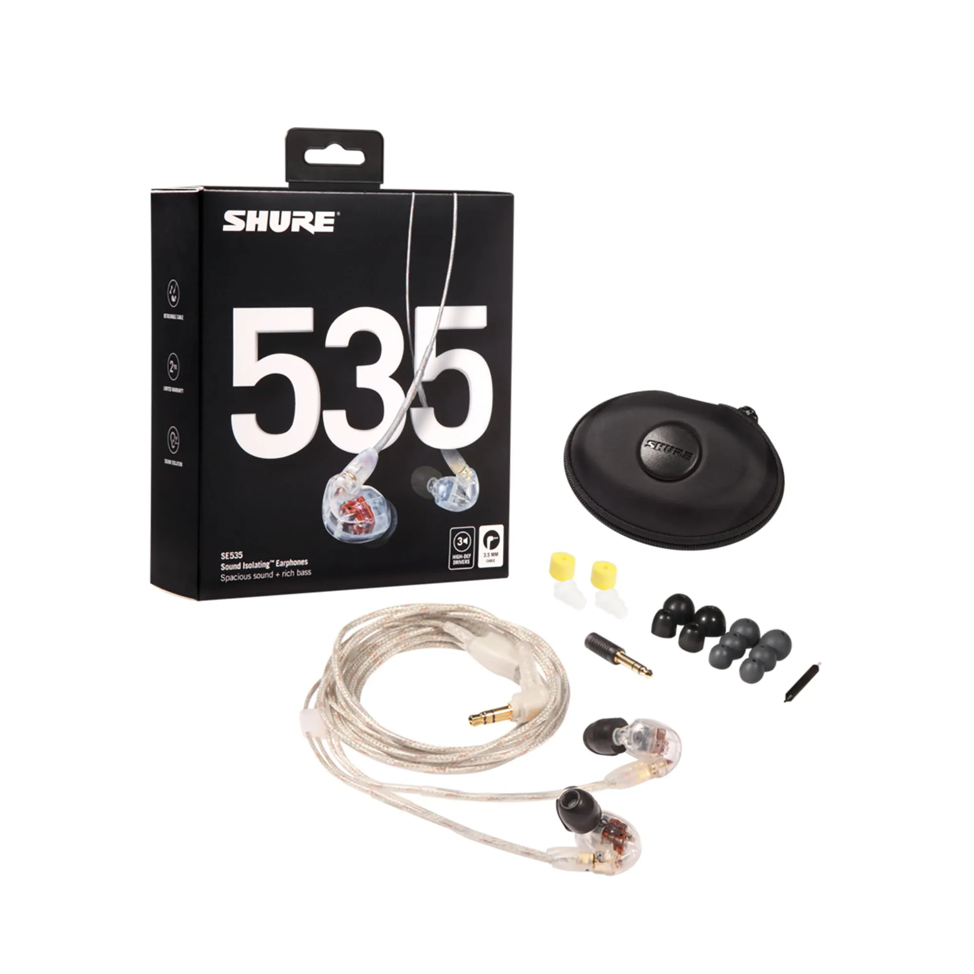 Shure Sound Isolating Triple Driver Earphones With Detachable Cable, Clear