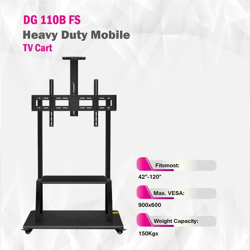 Skill Tech Large Heavy-Duty Steel Tv Trolley Stand with Shelf - DG 110B FS (Fits Most 42" ~ 120")