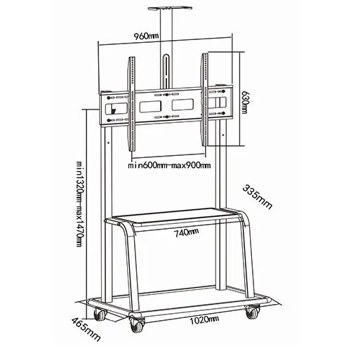 Skill Tech Large Heavy-Duty Steel Tv Trolley Stand with Shelf - DG 110B FS (Fits Most 42" ~ 120")