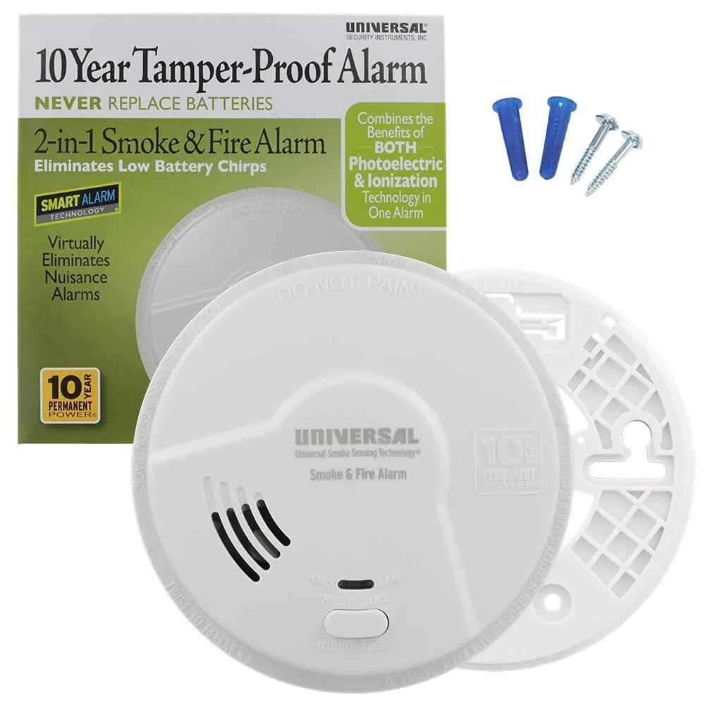 Smoke Detector Ionization/Photoelectric Sensor 10 Year Sealed Alkaline Battery