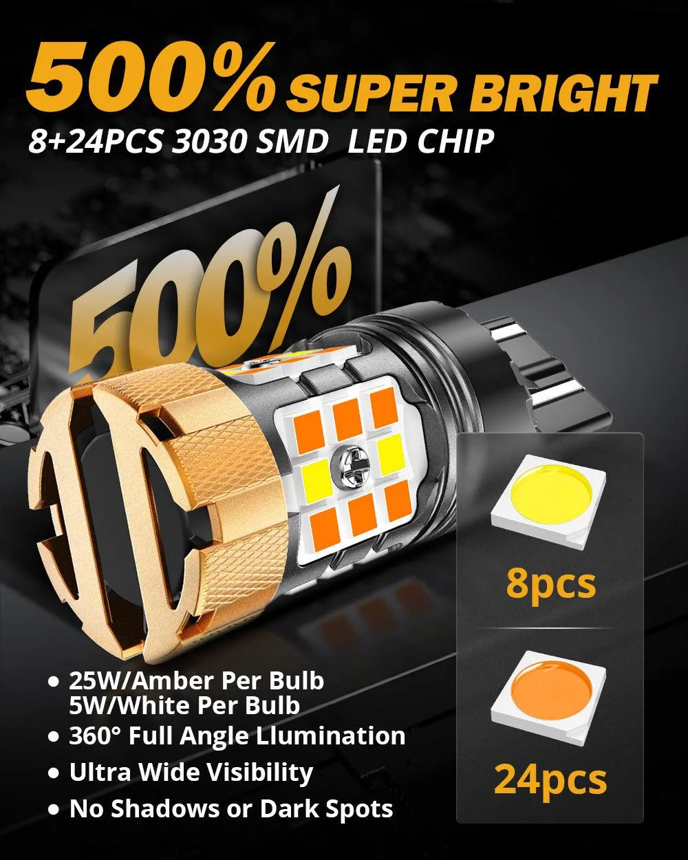🆕T20 7443 LED Front Turn Signal & DRL Light Bulbs 50W 4000LM CAN-Bus Error Free Dual Color Switchback White & Amber B21-PRO Series | 2 Bulbs