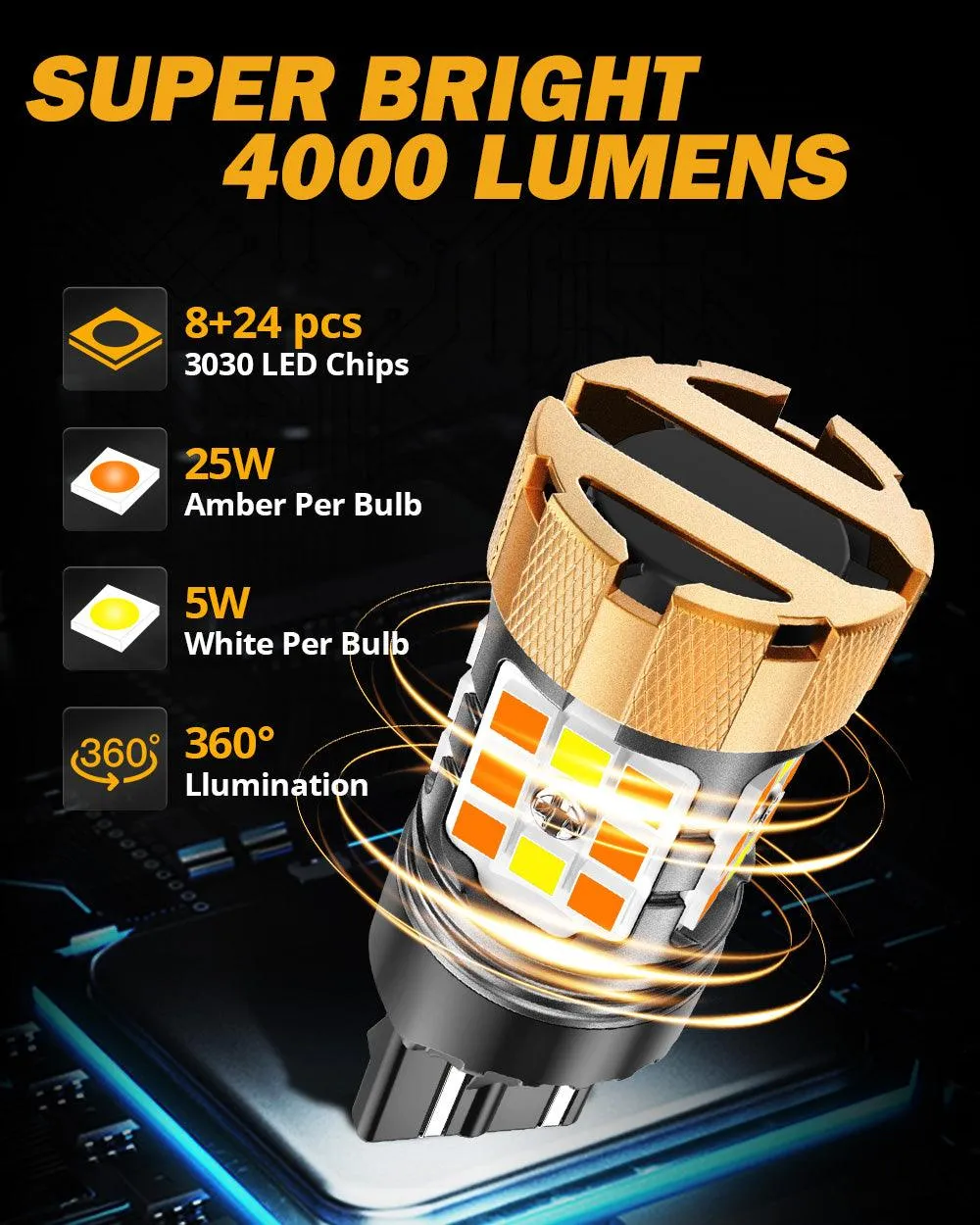 🆕T20 7443 LED Front Turn Signal & DRL Light Bulbs 50W 4000LM CAN-Bus Error Free Dual Color Switchback White & Amber B21-PRO Series | 2 Bulbs